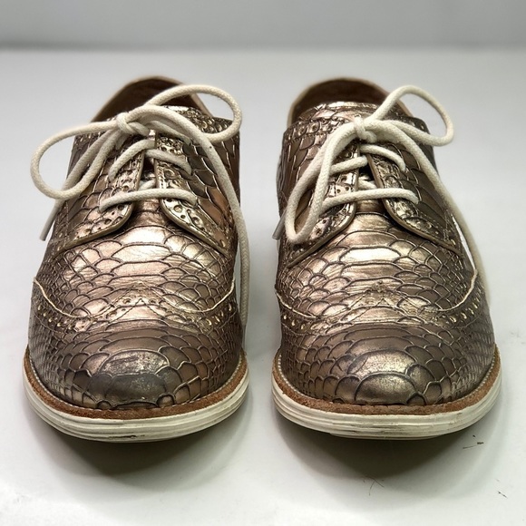 Cole Haan Lunargrand wingtip shoes metallic gold faux crocodile lace up size 7 - Picture 5 of 11